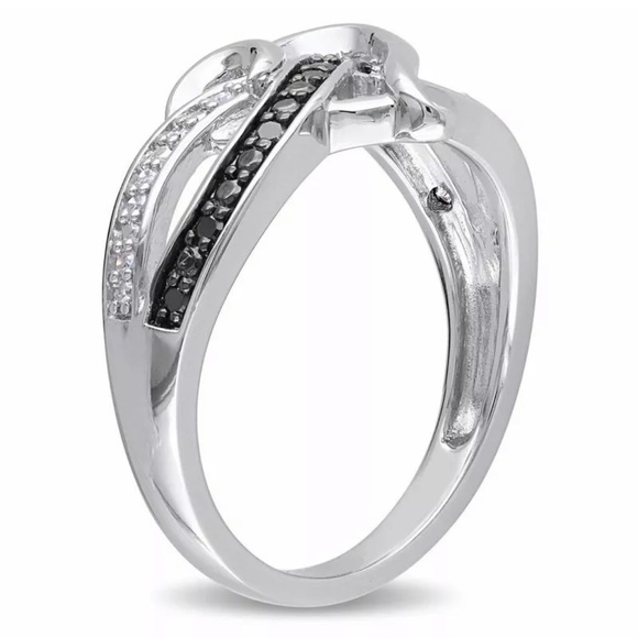 Infinity Heart BlackWhite Sapphire 925Silver ring - Picture 2 of 3